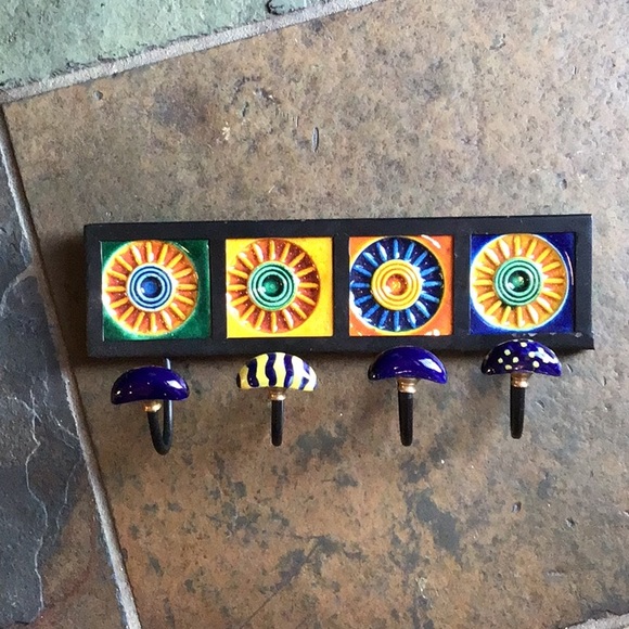 Wall Board with Four (4) Hooks Colorful Tiles - Picture 3 of 4